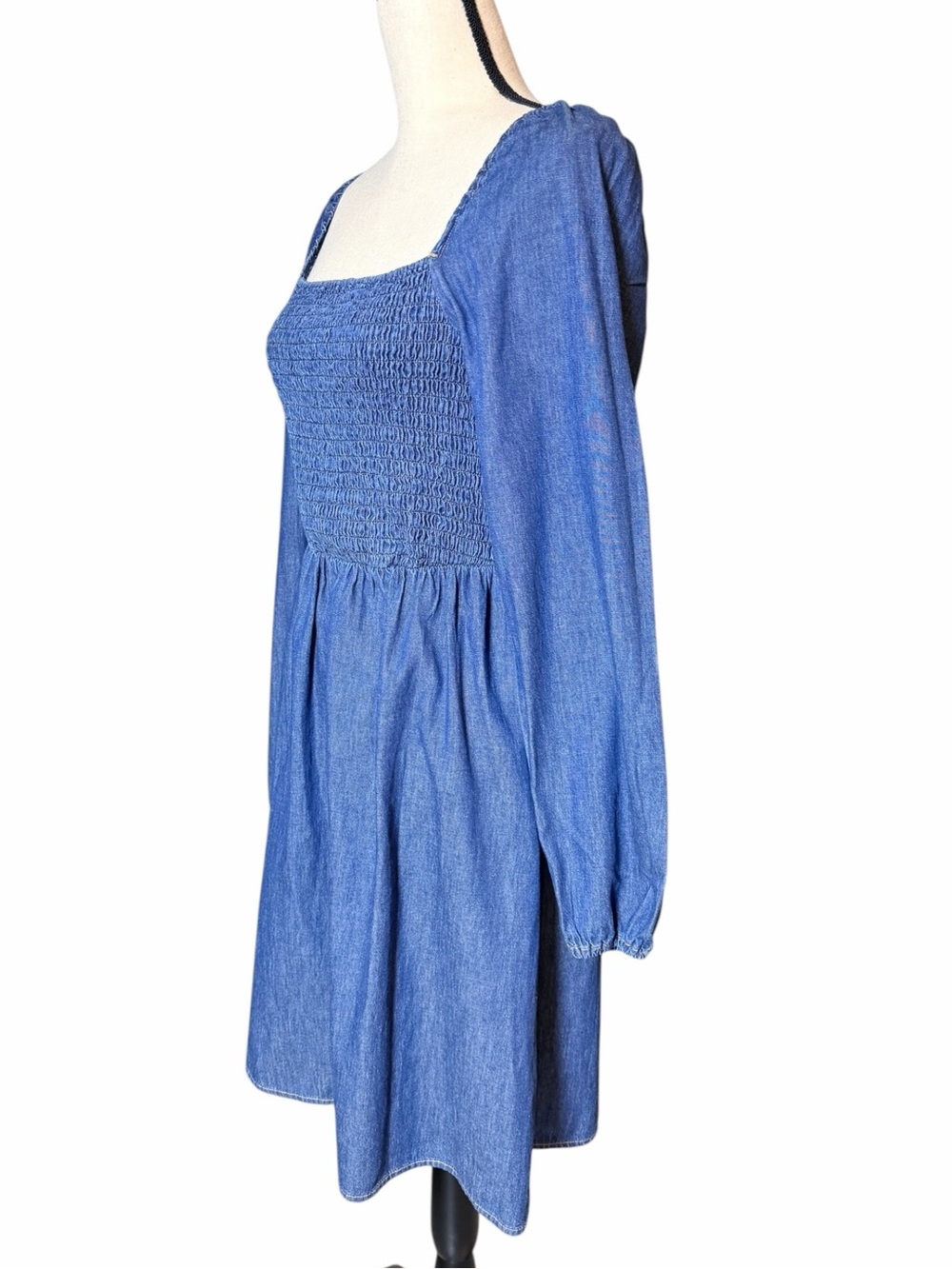 Wrangler Retro Denim Smocked Mini Dress Long Sleeve Blue Size Small - Picture 3 of 6